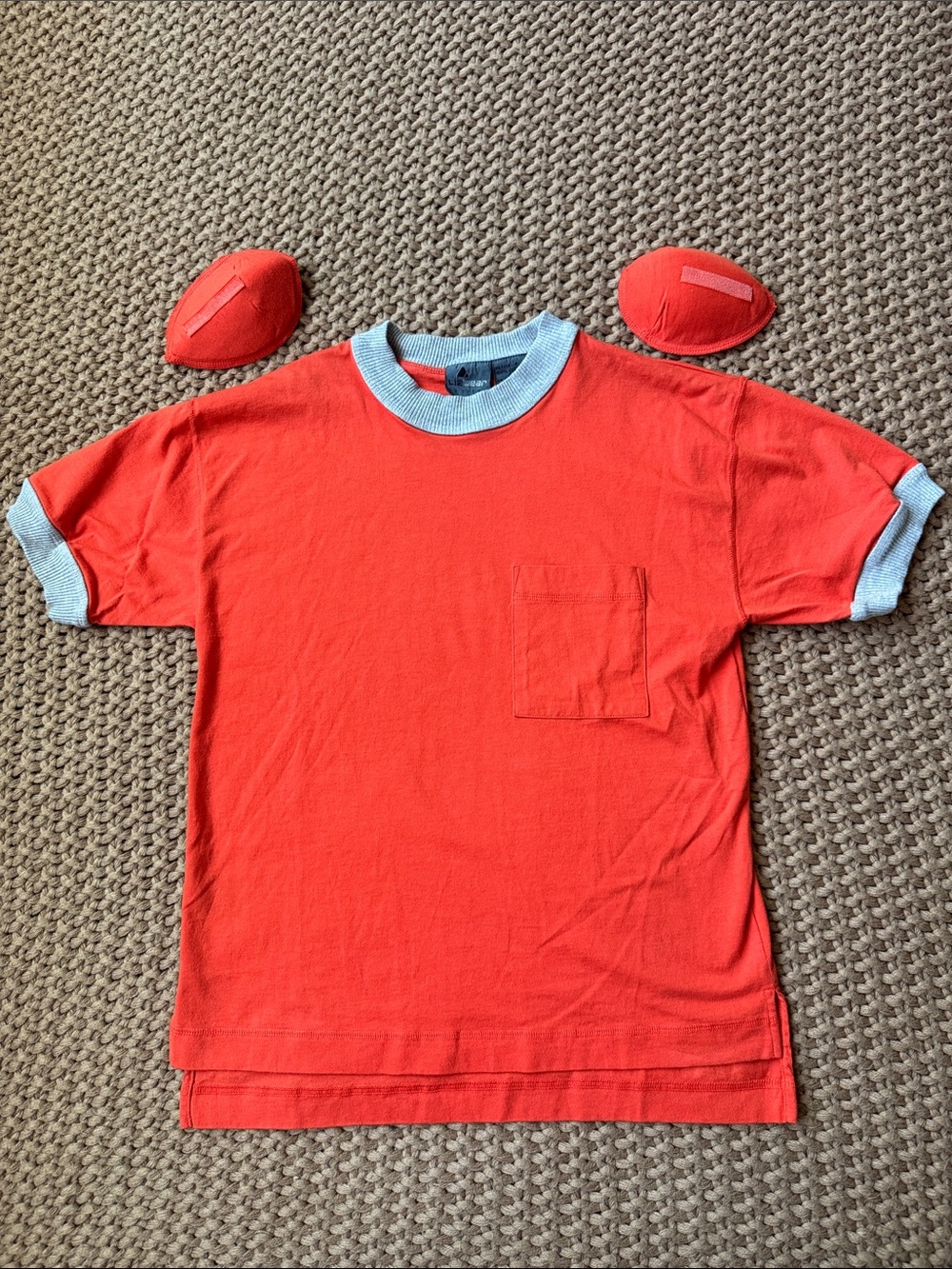 VTG 90s Lizwear Red Orange Pocket Tee Removable Shoulder Pads Small Petite SP